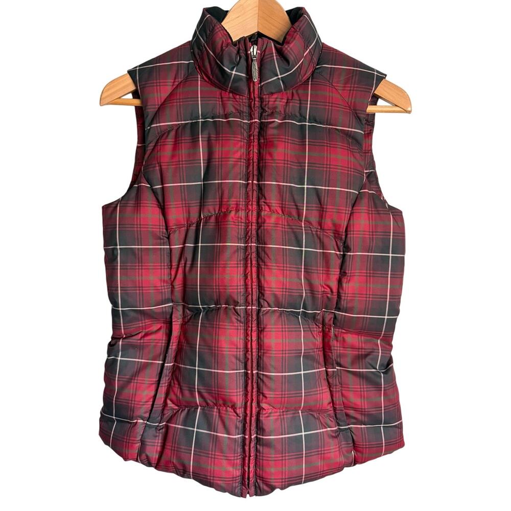 Vintage 90s Eddie Bauer Red Plaid Goose Down Puffer Vest Women’s XS Petite